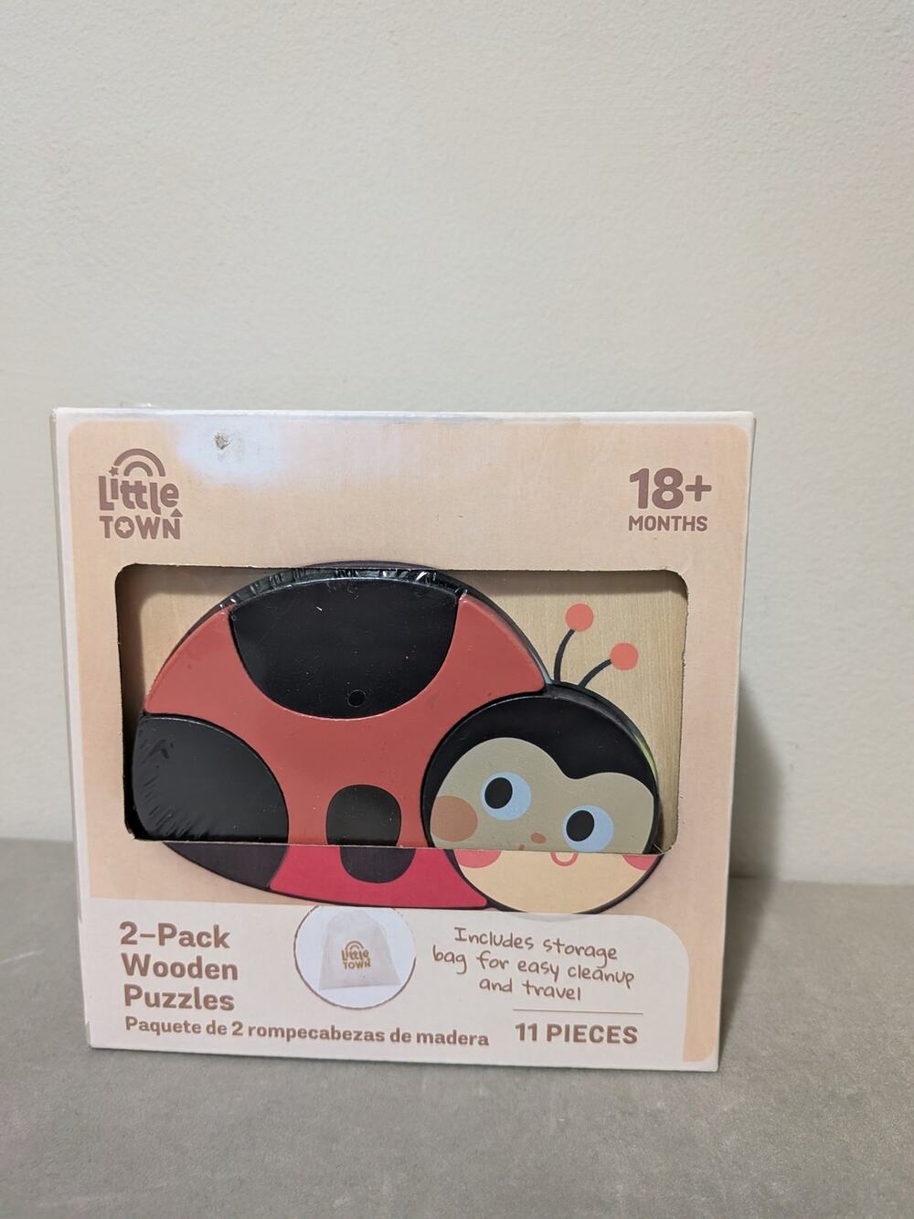 Little Town Lady Bug & Bee Wooden Puzzles New in Box 18 month+ baby learning toy